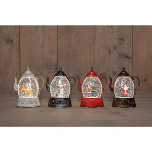 Anna's collection theepot led met beeld in glitterwater 13,5x10,5x4cm werkt op batterij 4 assorti