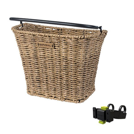 Basil Bremen Rattan Look KF - fietsmand - voorop - inclusief Basil KF stuurbochthouder - lichtbruin