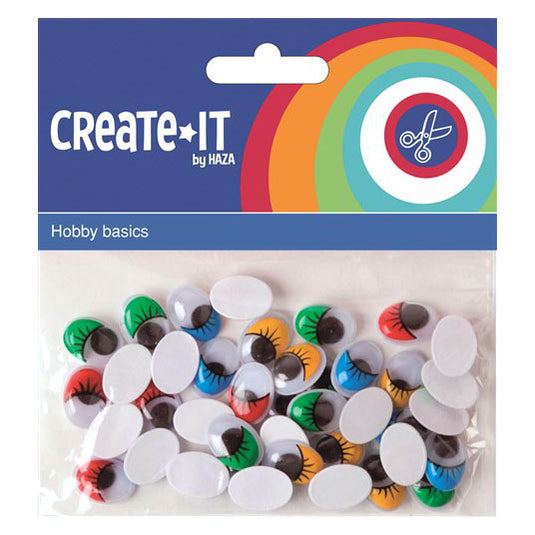 Haza witbaard gekleurde wiebeloogjes met wimpers, 40st.