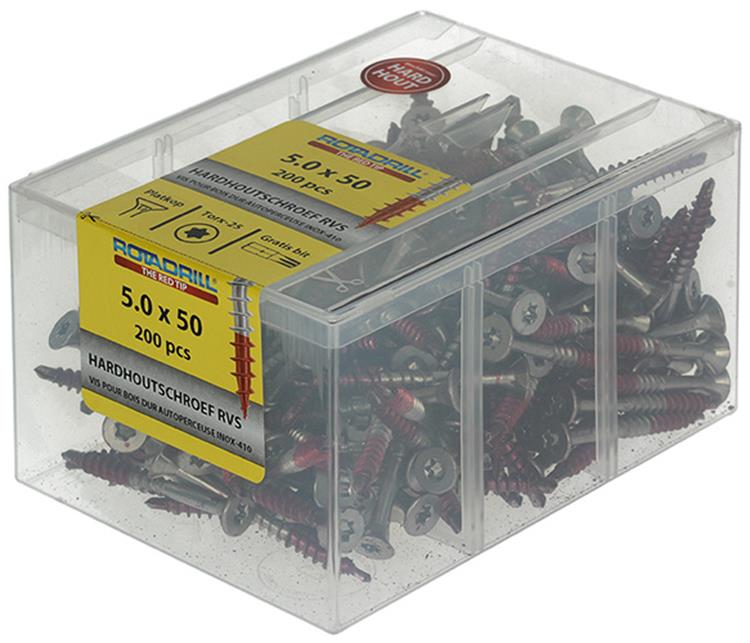 Afbeelding laden in galerijviewer, Rotadrill 1040037 - hardhoutschroef zelfb.sppls.rvs t25 5.0x50mm (200) | 4 stuks
