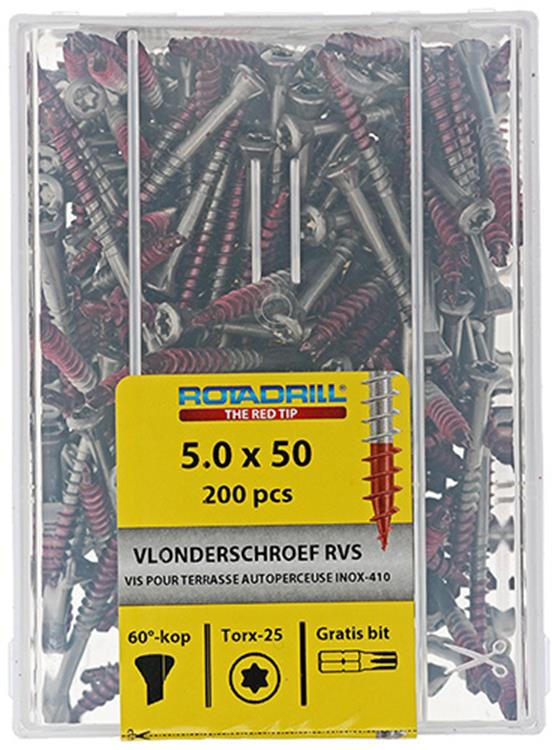 Afbeelding laden in galerijviewer, Rotadrill 1040042 - terrasschroef zelfb.sppls.rvs t25 5.0x50mm (200) | 4 stuks
