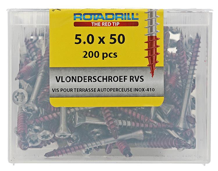 Afbeelding laden in galerijviewer, Rotadrill 1040042 - terrasschroef zelfb.sppls.rvs t25 5.0x50mm (200) | 4 stuks

