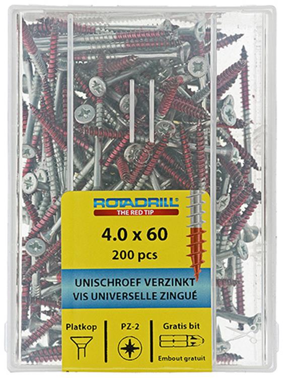 Afbeelding laden in galerijviewer, Rotadrill 1039978 - universeelschroef vkpzd vz 4.0x60mm (200) | 4 stuks
