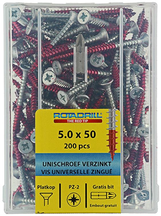Afbeelding laden in galerijviewer, Rotadrill 1039980 - universeelschroef vkpzd vz 5.0x50mm (200) | 4 stuks
