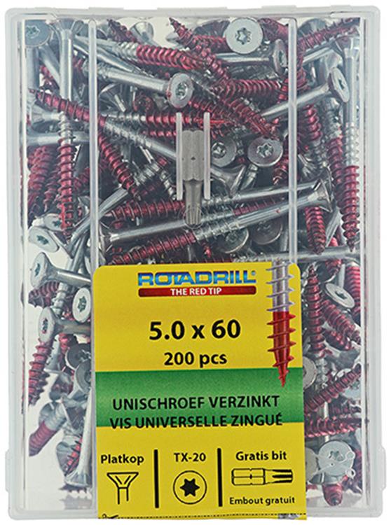 Afbeelding laden in galerijviewer, Rotadrill 1040000 - universeelschroef vktx vz 5.0x60mm (200) | 4 stuks
