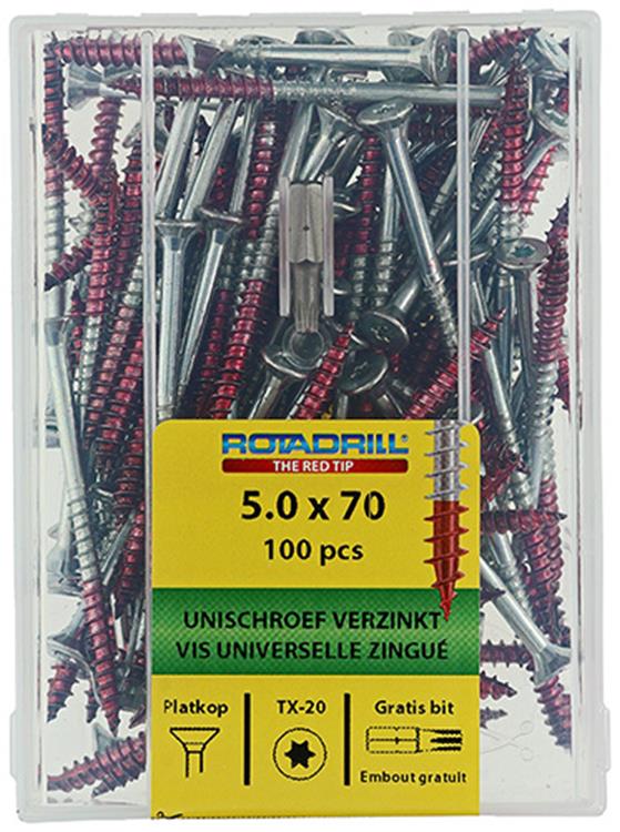 Afbeelding laden in galerijviewer, Rotadrill 1040001 - universeelschroef vktx vz 5.0x70mm (100) | 4 stuks
