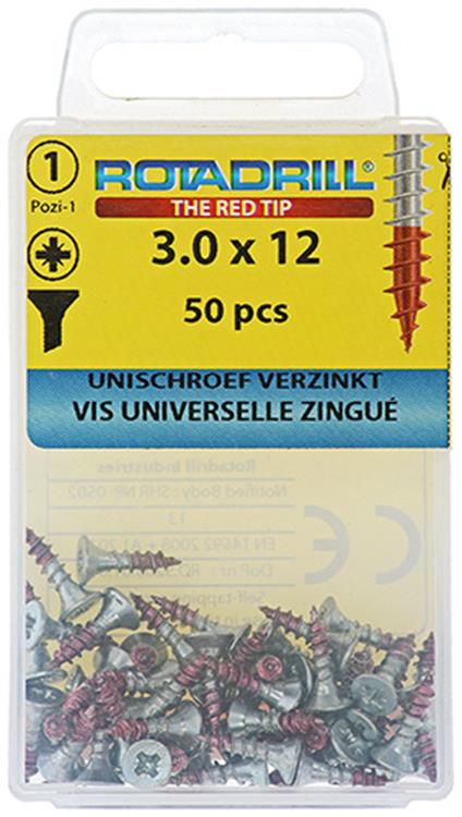 Afbeelding laden in galerijviewer, Rotadrill 1039768 - universeelschroef vk pzd vz 3.0x12mm (50) | 6 stuks

