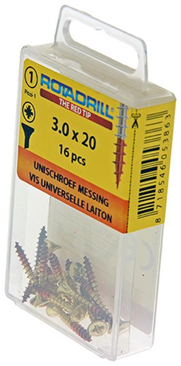 Rotadrill 1039887 - universeelschroef messing vk pzd 3,0x20mm (16) | 6 stuks