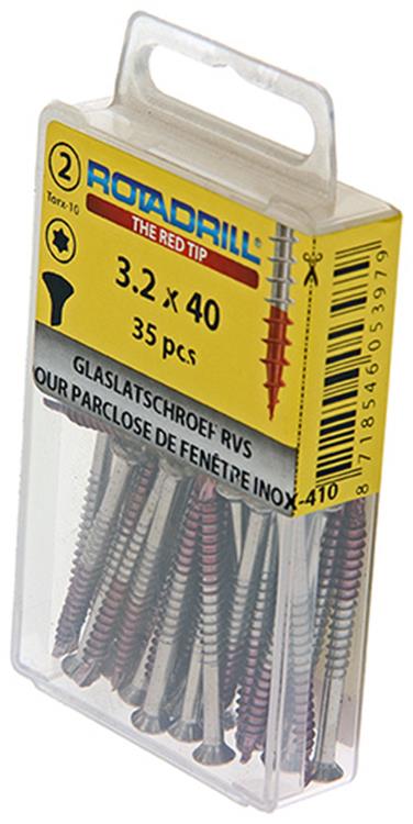 Afbeelding laden in galerijviewer, Rotadrill 1039916 - glaslatschroef lk torx rvs-410 3.2x40mm (35) | 6 stuks
