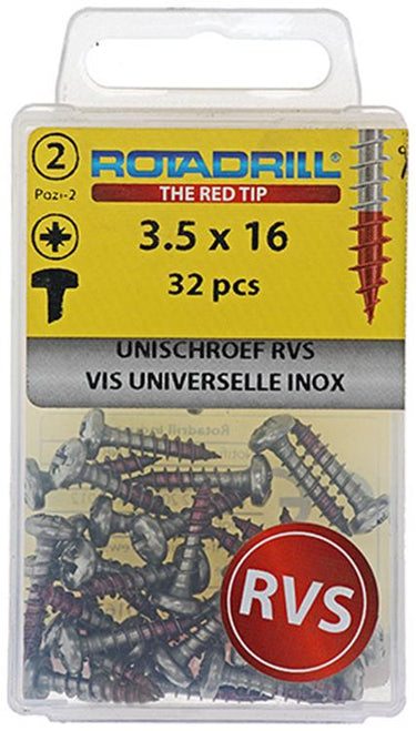 Rotadrill 1039875 - universeelschroef ck pzd rvs-a2 3.5x16mm (32) | 6 stuks