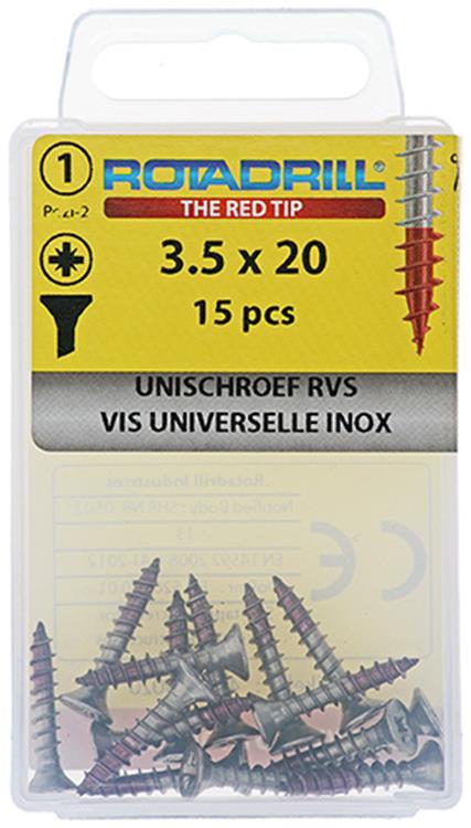 Afbeelding laden in galerijviewer, Rotadrill 1039853 - universeelschroef vk pzd rvs-a2 3.5x20mm (15) | 6 stuks
