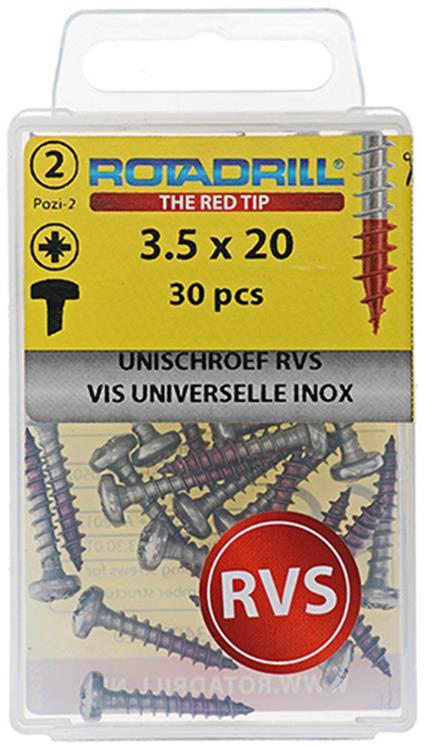 Afbeelding laden in galerijviewer, Rotadrill 1039876 - universeelschroef ck pzd rvs-a2 3.5x20mm (30) | 6 stuks
