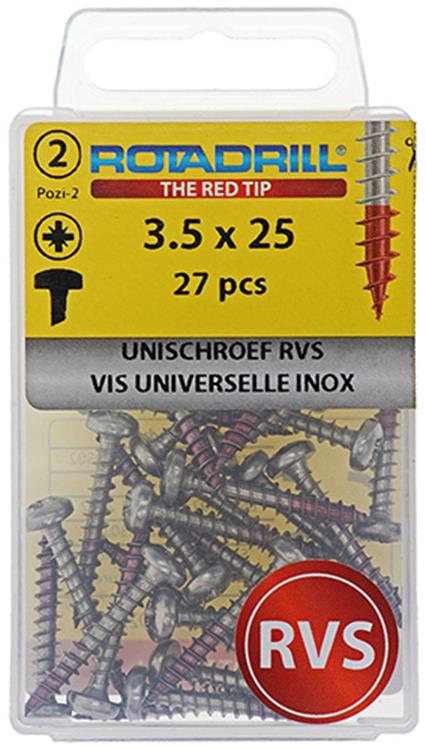 Afbeelding laden in galerijviewer, Rotadrill 1039877 - universeelschroef ck pzd rvs-a2 3.5x25mm (27) | 6 stuks
