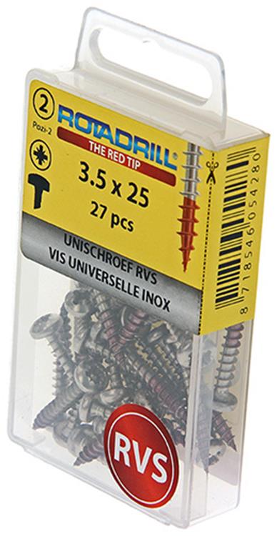 Afbeelding laden in galerijviewer, Rotadrill 1039877 - universeelschroef ck pzd rvs-a2 3.5x25mm (27) | 6 stuks
