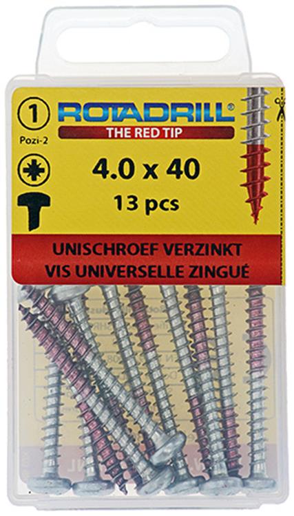 Afbeelding laden in galerijviewer, Rotadrill 1039846 - universeelschroef ck pzd vz 4.0x40mm (13) | 6 stuks
