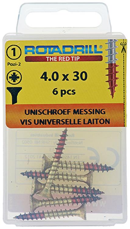 Afbeelding laden in galerijviewer, Rotadrill 1039890 - universeelschroef messing vk pzd 4,0x30mm (6) | 6 stuks
