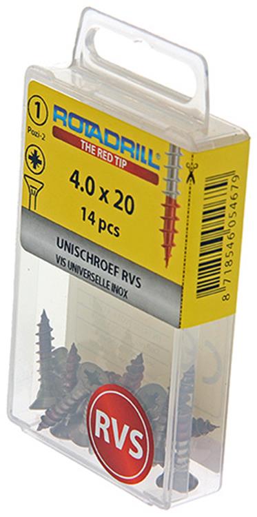 Rotadrill 1039857 - universeelschroef vk pzd rvs-a2 4.0x20mm (14) | 6 stuks