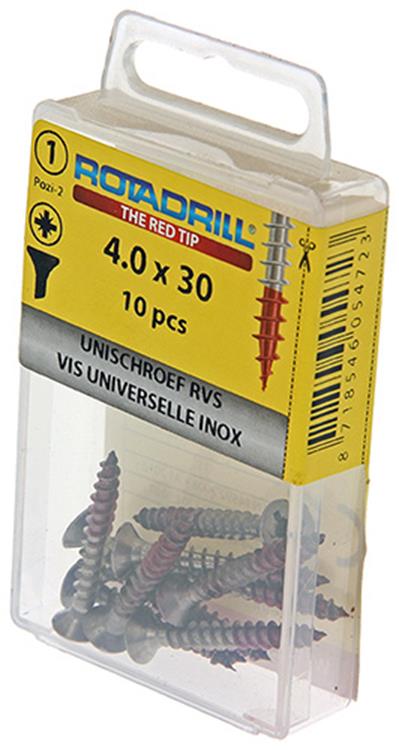Afbeelding laden in galerijviewer, Rotadrill 1039859 - universeelschroef vk pzd rvs-a2 4.0x30mm (10) | 6 stuks
