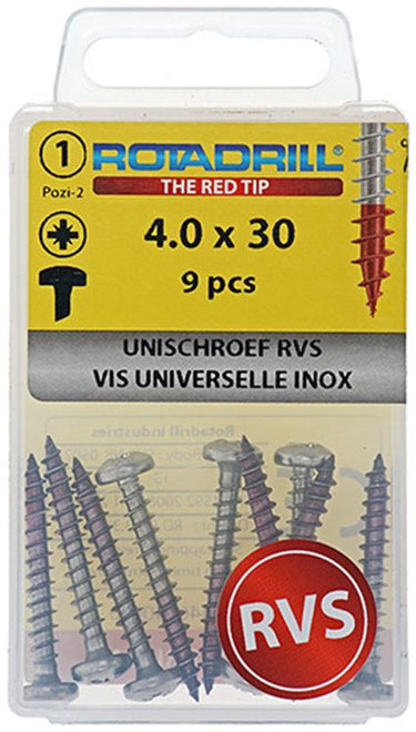 Rotadrill 1039893 - universeelschroef ck pzd rvs 4.0x30mm (9) | 6 stuks