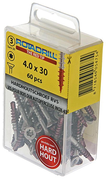 Afbeelding laden in galerijviewer, Rotadrill 1039898 - hardhoutschroef zelfb.sppls.rvs t20 4.0x30mm (60) | 6 stuks
