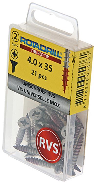 Afbeelding laden in galerijviewer, Rotadrill 1039865 - universeelschroef vk pzd rvs-a2 4.0x35mm (21) | 6 stuks
