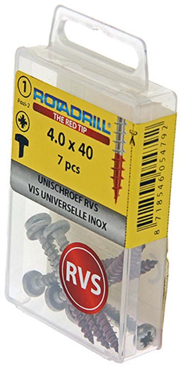 Afbeelding laden in galerijviewer, Rotadrill 1039894 - universeelschroef ck pzd rvs 4.0x40mm (7) | 6 stuks
