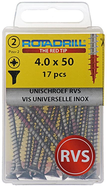 Afbeelding laden in galerijviewer, Rotadrill 1039867 - universeelschroef vk pzd rvs 4.0x50mm (17) | 6 stuks
