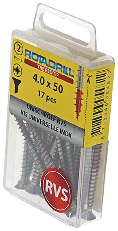 Afbeelding laden in galerijviewer, Rotadrill 1039867 - universeelschroef vk pzd rvs 4.0x50mm (17) | 6 stuks
