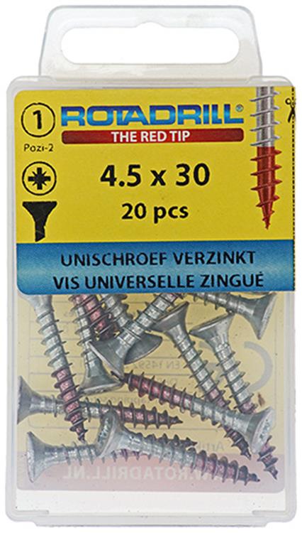 Afbeelding laden in galerijviewer, Rotadrill 1039781 - universeelschroef vk pzd vz 4.5x30mm (20) | 6 stuks
