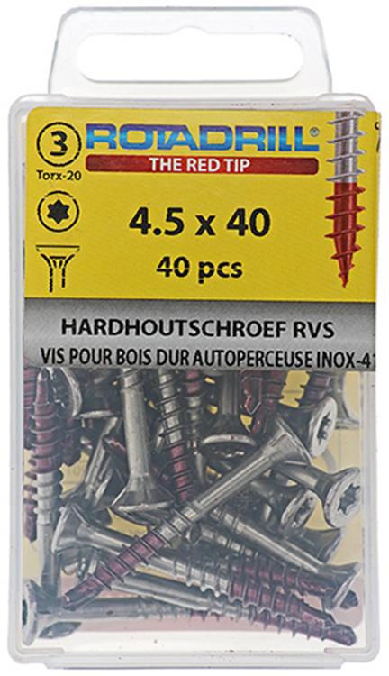Afbeelding laden in galerijviewer, Rotadrill 1039901 - hardhoutschroef zelfb.sppls.rvs t25 4.5x40mm (40) | 6 stuks
