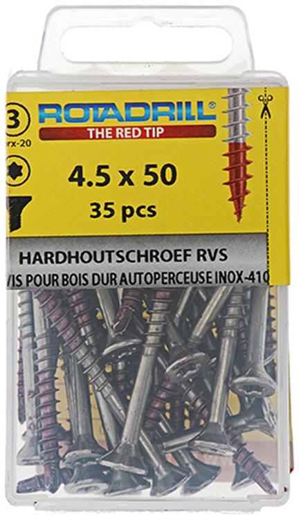 Afbeelding laden in galerijviewer, Rotadrill 1039902 - hardhoutschroefzelfb.sppls.rvs t25 4.5x50mm (35) | 6 stuks
