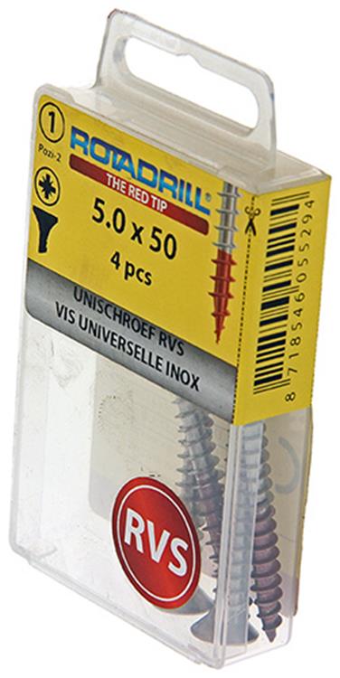 Afbeelding laden in galerijviewer, Rotadrill 1039861 - universeelschroef vk pzd rvs-a2 5.0x50mm (4) | 6 stuks
