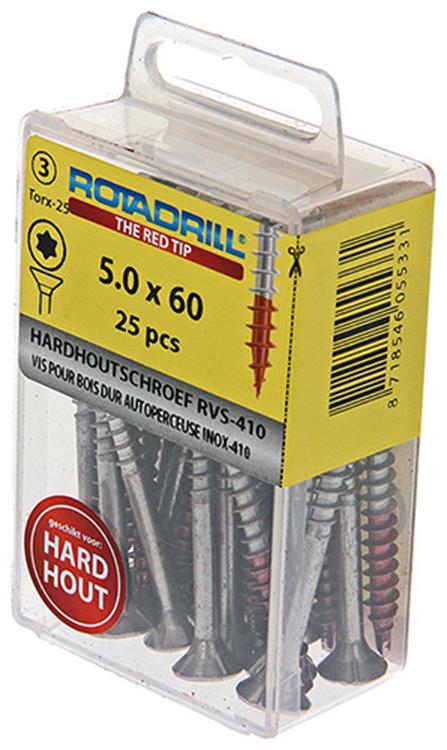 Afbeelding laden in galerijviewer, Rotadrill 1039905 - hardhoutschroefzelfb.sppls.rvs t25 5.0x60mm (25) | 6 stuks
