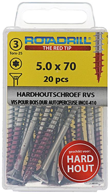 Afbeelding laden in galerijviewer, Rotadrill 1039906 - hardhoutschroef zelfb.sppls.rvs t25 5.0x70mm (20) | 6 stuks
