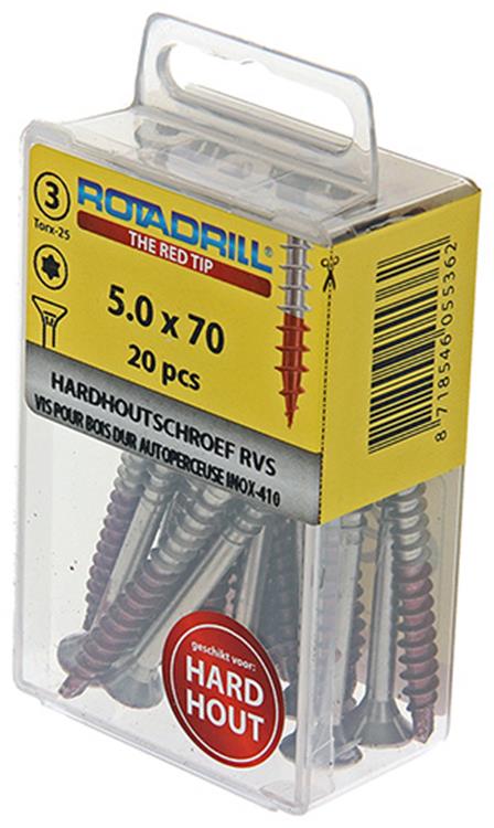 Afbeelding laden in galerijviewer, Rotadrill 1039906 - hardhoutschroef zelfb.sppls.rvs t25 5.0x70mm (20) | 6 stuks
