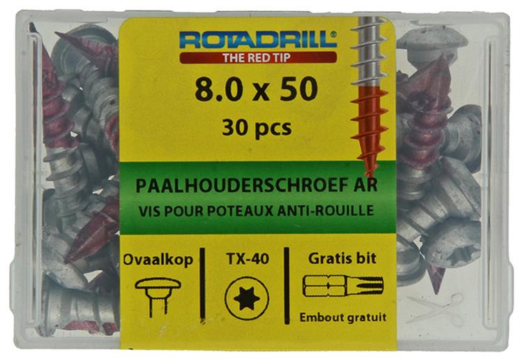Afbeelding laden in galerijviewer, Rotadrill 1040020 - paalhouderschroef ar-coating tx 8.0x50mm (30) | 4 stuks
