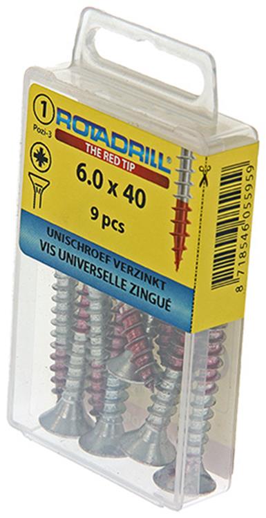 Afbeelding laden in galerijviewer, Rotadrill 1039785 - universeelschroef vk pzd vz 6.0x40mm (9) | 6 stuks

