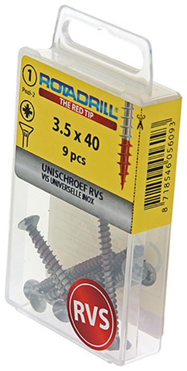 Afbeelding laden in galerijviewer, Rotadrill 1039856 - universeelschroef vk pzd rvs-a2 3.5x40mm (9) | 6 stuks
