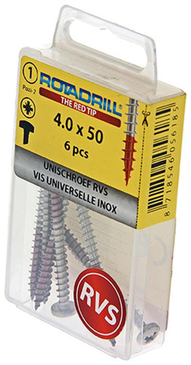 Afbeelding laden in galerijviewer, Rotadrill 1039895 - universeelschroef ck pzd rvs 4.0x50mm (6) | 6 stuks
