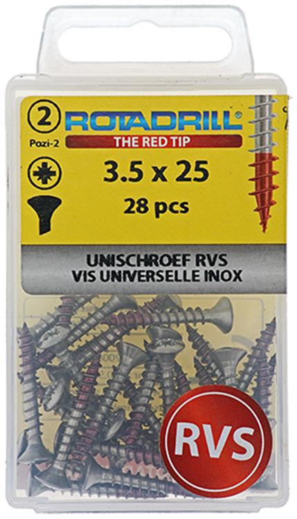Afbeelding laden in galerijviewer, Rotadrill 1039871 - universeelschroef lk pzd rvs-a2 3.5x25mm (28) | 6 stuks
