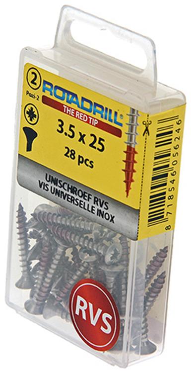 Afbeelding laden in galerijviewer, Rotadrill 1039871 - universeelschroef lk pzd rvs-a2 3.5x25mm (28) | 6 stuks
