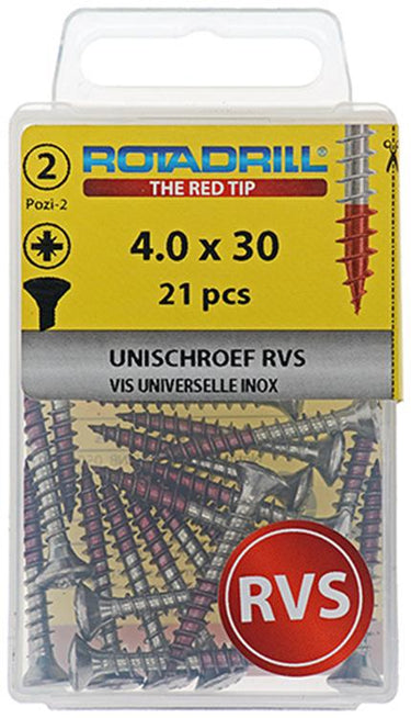 Rotadrill 1039873 - universeelschroef lk pzd rvs-a2 4.0x30mm (21) | 6 stuks
