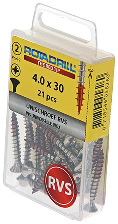 Afbeelding laden in galerijviewer, Rotadrill 1039873 - universeelschroef lk pzd rvs-a2 4.0x30mm (21) | 6 stuks
