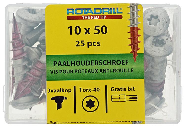 Afbeelding laden in galerijviewer, Rotadrill 1040021 - paalhouderschroef ar-coating tx 10.0x50mm (25) | 4 stuks
