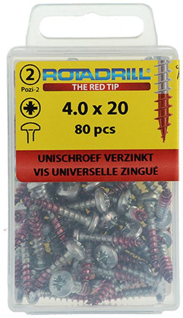 Rotadrill 1039829 - universeelschroef ck pzd vz 4.0x20mm (80) | 6 stuks