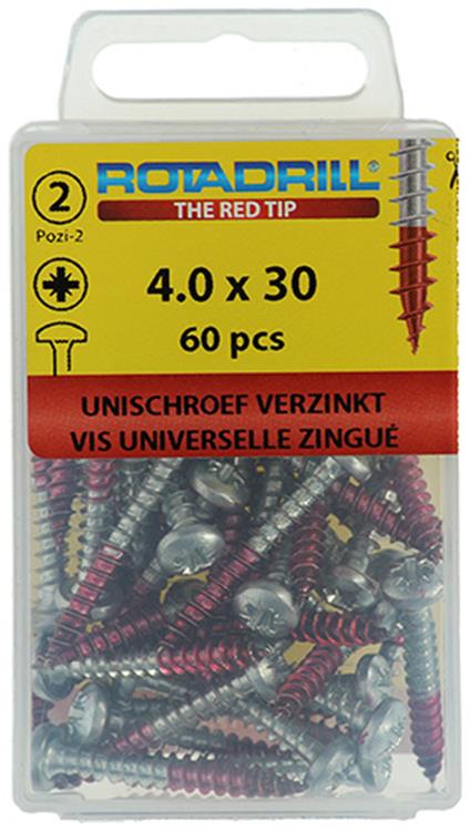 Rotadrill 1039830 - universeelschroef ck pzd vz 4.0x30mm (60) | 6 stuks