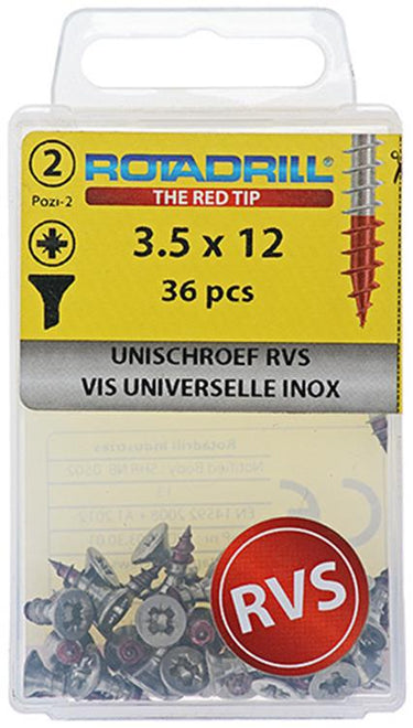 Rotadrill 1039864 - universeelschroef vk pzd rvs-a2 3.5x12mm (36) | 6 stuks