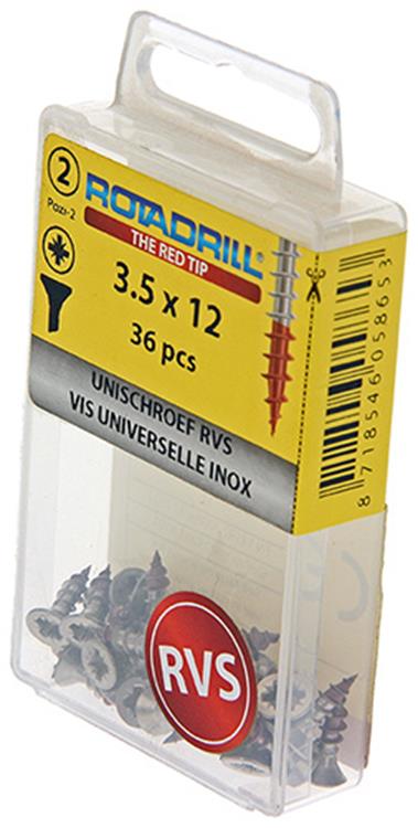 Afbeelding laden in galerijviewer, Rotadrill 1039864 - universeelschroef vk pzd rvs-a2 3.5x12mm (36) | 6 stuks
