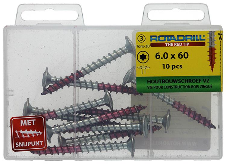 Afbeelding laden in galerijviewer, Rotadrill 1039918 - houtbouwschroef tellerkop vz tx 6.0x60mm(10) | 6 stuks
