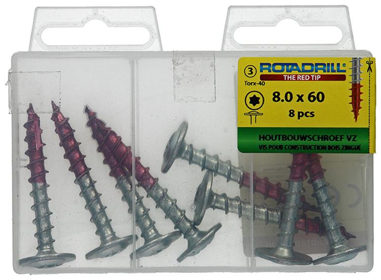 Afbeelding laden in galerijviewer, Rotadrill 1039919 - houtbouwschroef tellerkop vz tx 8.0x60mm(8) | 6 stuks
